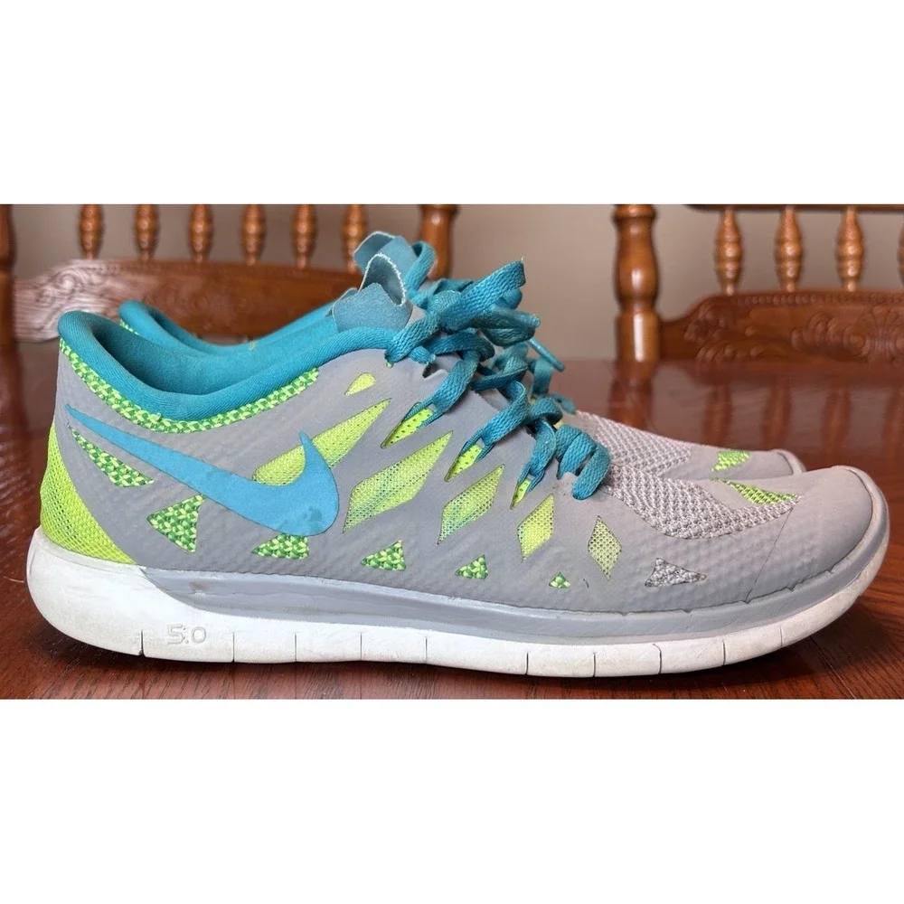 Nike Youth Free Run 5.0 Running Shoes Gray/Teal Size 7Y‎ 644446-003